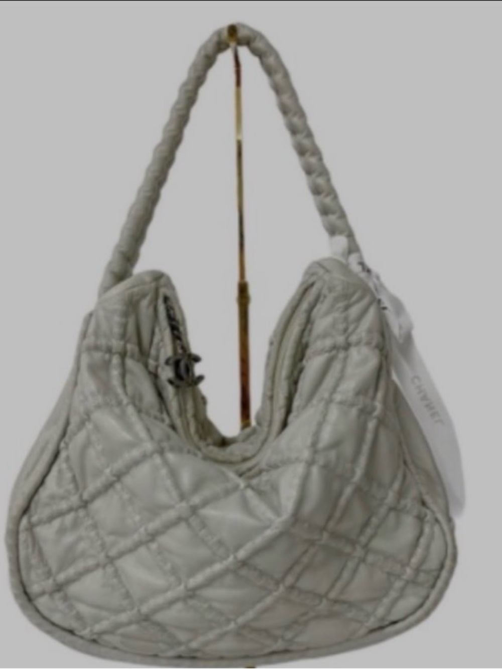 Chanel Bubble Quilted Lambskin Hobo Bag in Light Gray with silver tone